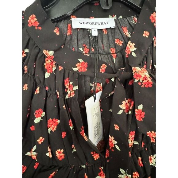 WEWOREWHAT High Low Polka Dot Floral Drape Ruffled Long Sleeve Dress - M - NWT - Picture 2 of 3